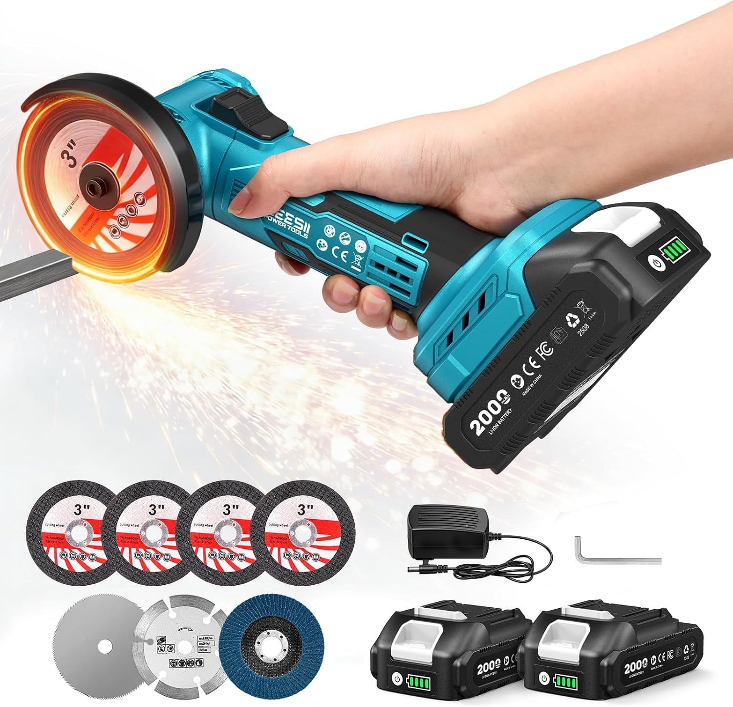 Brushless Angle Grinder Battery Powered - SEESII Cordless Mini Angle Grinder 3
