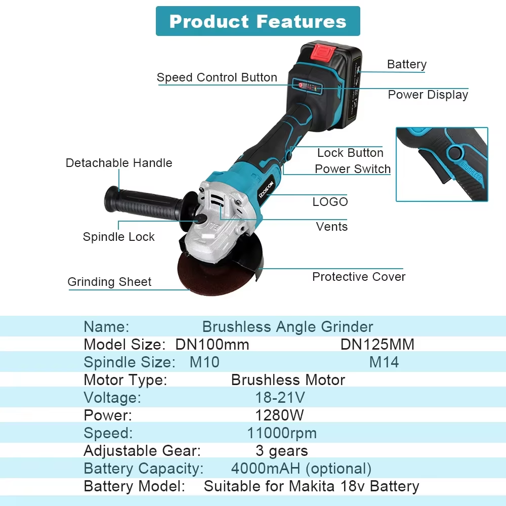 125/100mm  Angle Grinder Brush - Brushless Angle Grinder Battery Powered recension och pris