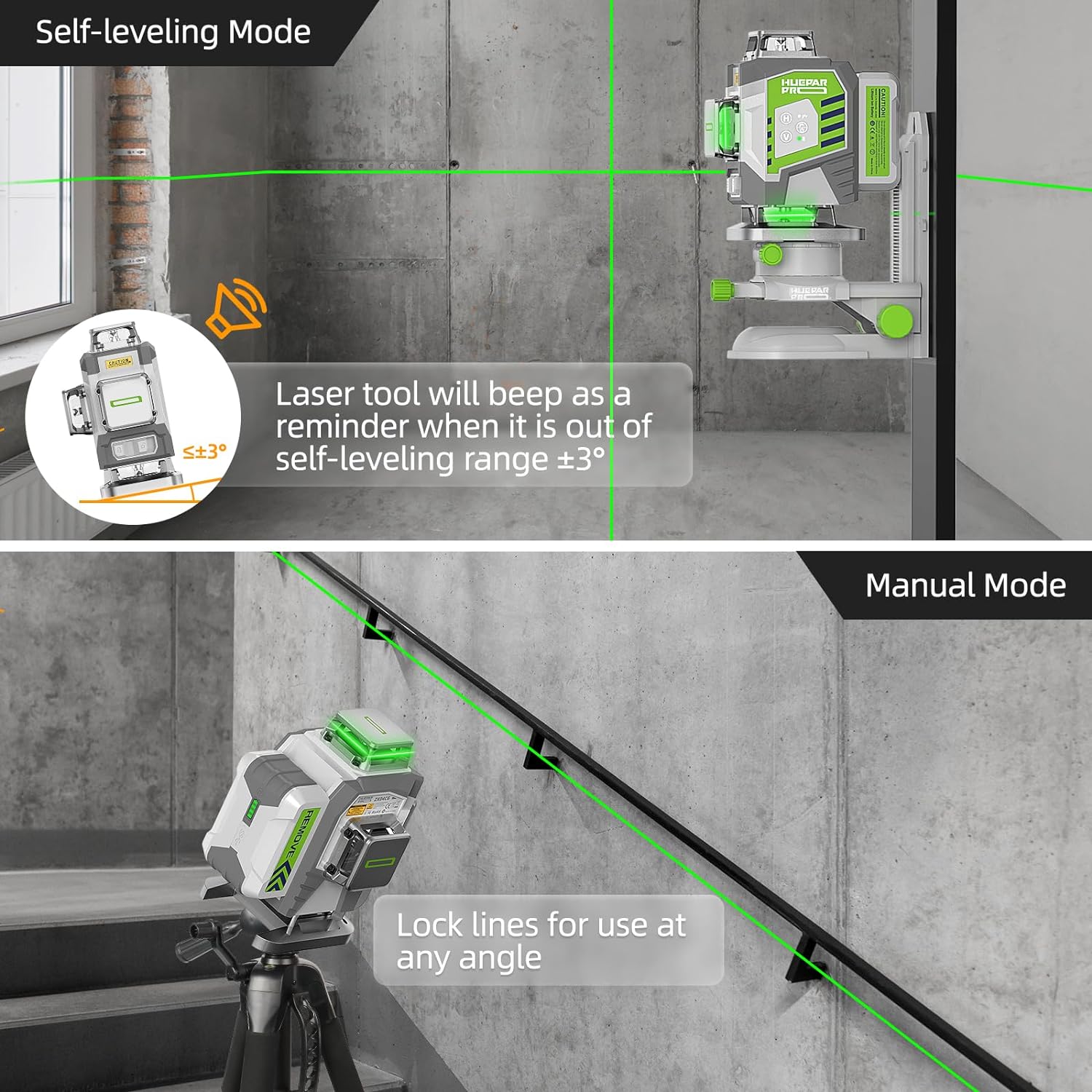 Huepar 4D Cross Line Laser Lev - Laser Level 16 Lines 4D Green recension och pris