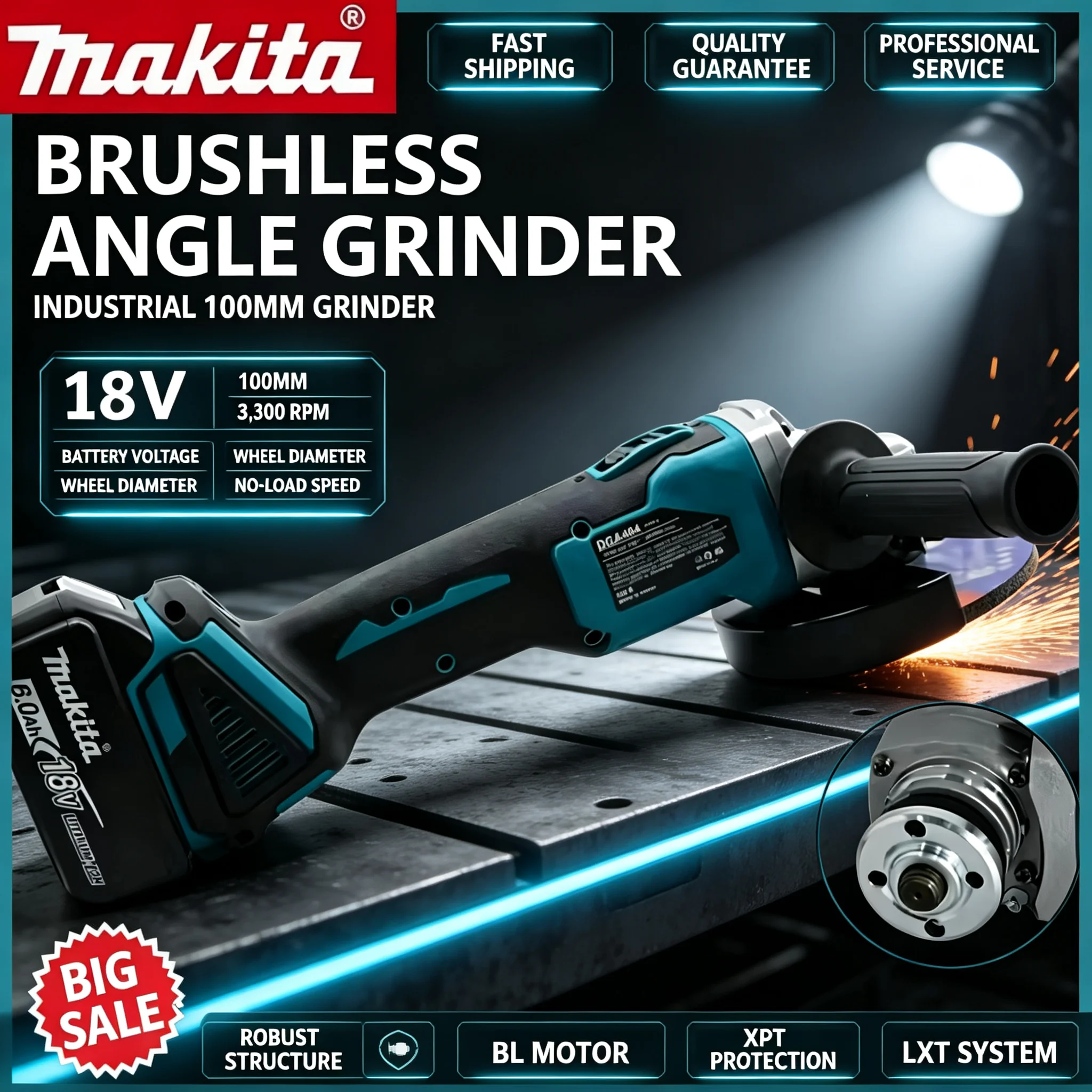 100mm High Power Makita DGA404 - Brushless Angle Grinder Battery Powered recension och pris